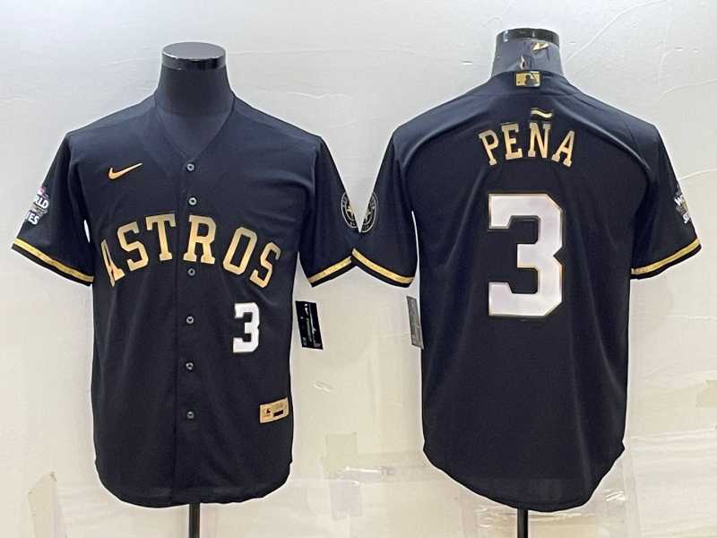 Men%27s Houston Astros #3 Jeremy Pena Number Black Gold 2022 World Series Stitched Baseball Jersey->houston astros->MLB Jersey